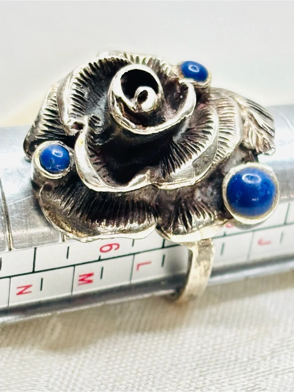 Vintage Sterling Silver Lapis Lazuli Rose Ring Size 5.5